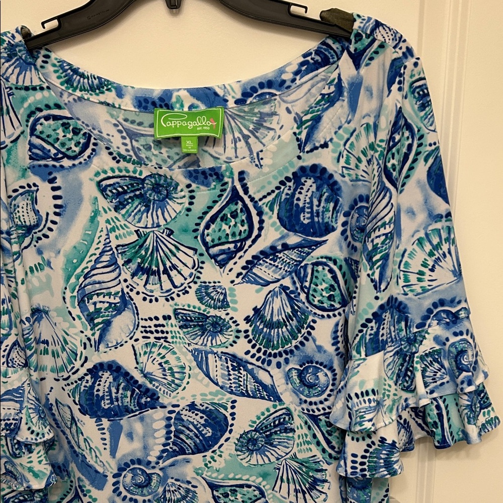 Pappagallo Blue and White Patterned Blouse